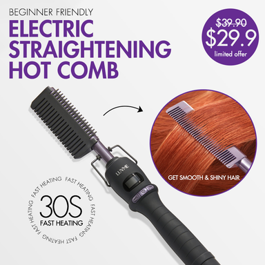 Electric Hot Comb with US Plug  for Wigs and Natural Hair, 30s Fast Heating & Adjustable Temp | Add-on Item