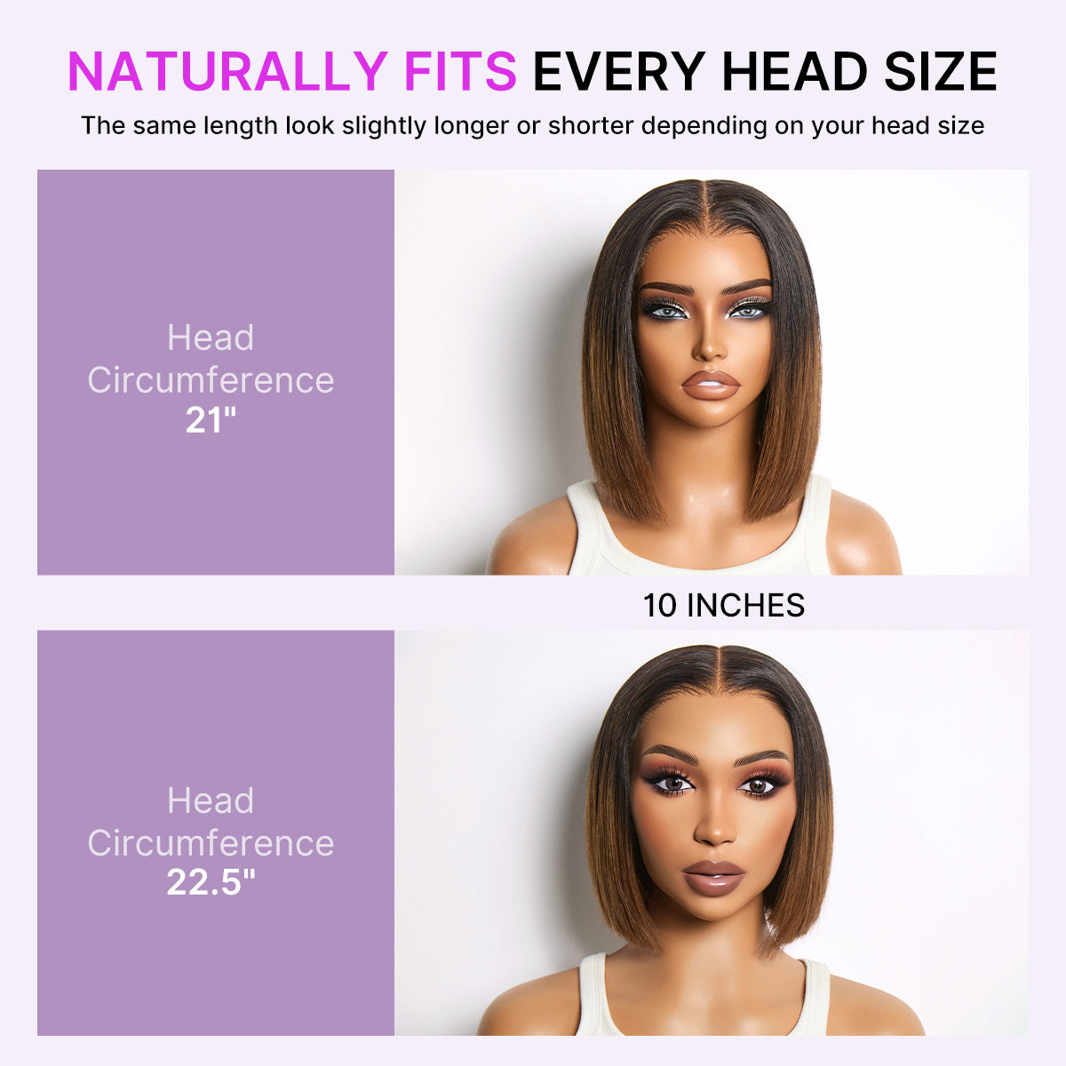 Halo Hair Style All-Day Comfort Wig Ombre Brown Silky Blunt Cut Bob Glueless 7x6 Closure HD Lace Wig Pre-Cut Lace