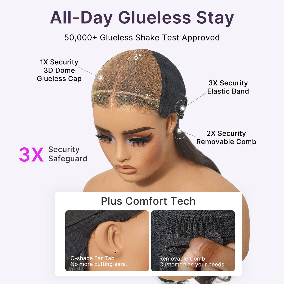 Halo Hair Style All-Day Comfort Wig Ombre Brown Silky Blunt Cut Bob Glueless 7x6 Closure HD Lace Wig Pre-Cut Lace