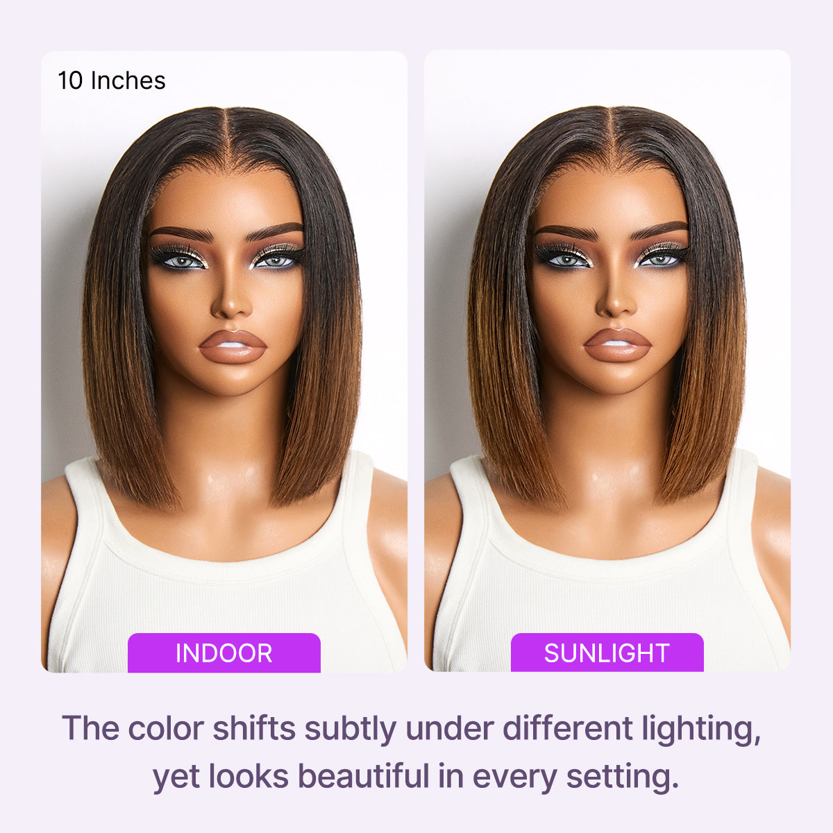 Halo Hair Style All-Day Comfort Wig Ombre Brown Silky Blunt Cut Bob Glueless 7x6 Closure HD Lace Wig Pre-Cut Lace