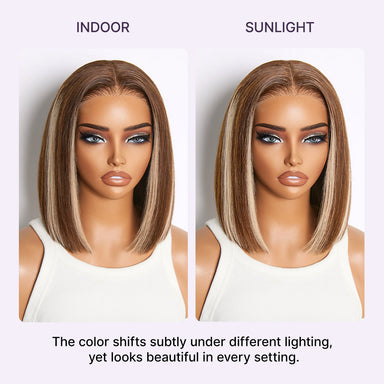 Ash Blonde Highlight Glueless 5x5 HD Closure Lace Bob Wig Pre-Cut Lace Flexi-Fit Drawstring Cap