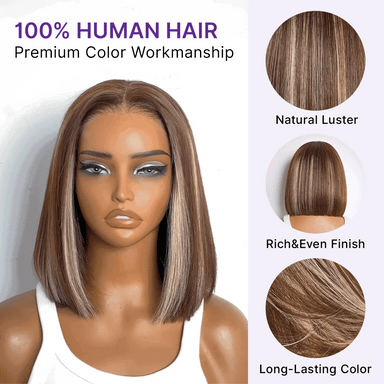 Ash Blonde Highlight Glueless 5x5 HD Closure Lace Bob Wig Pre-Cut Lace Flexi-Fit Drawstring Cap