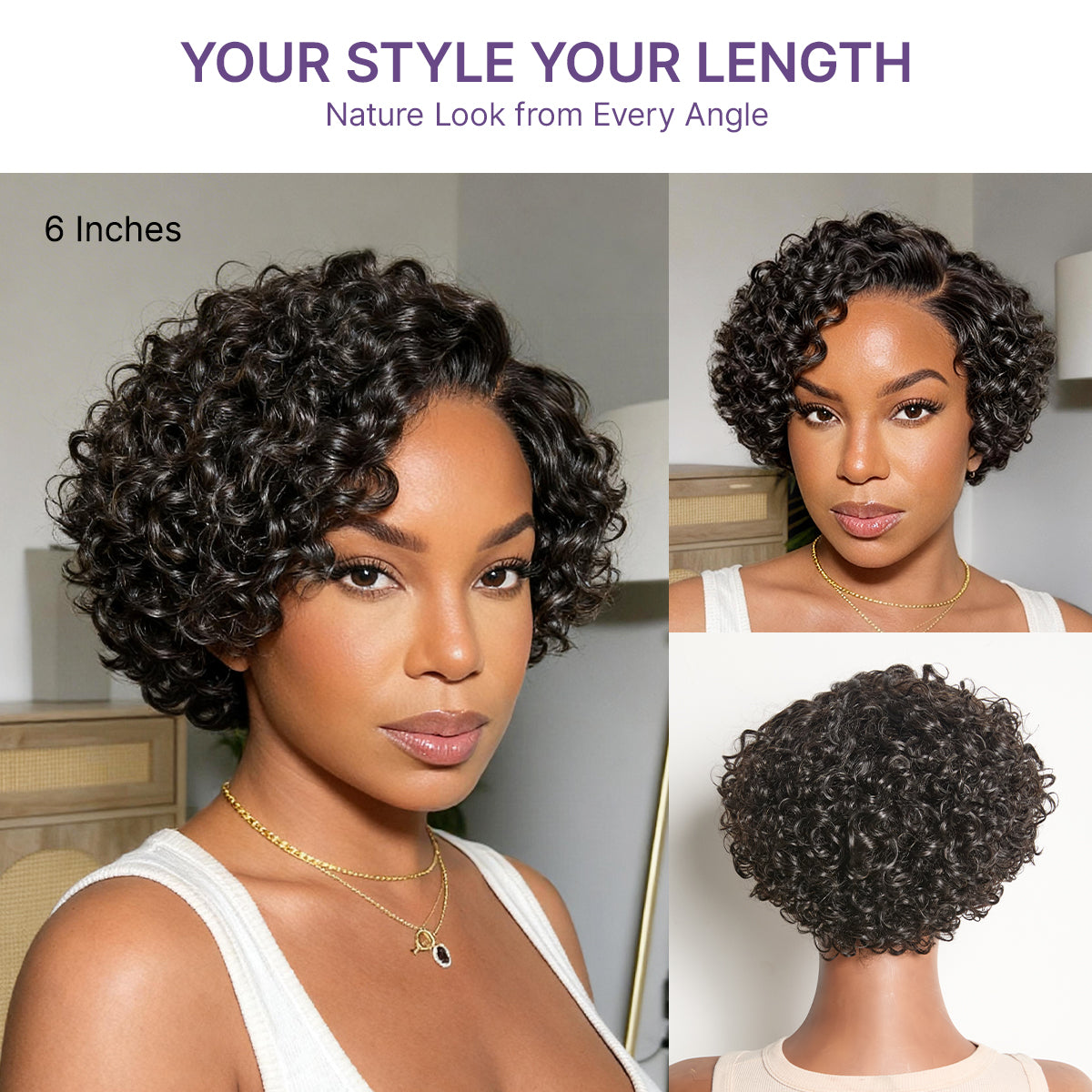 Halo Hair Style Hair-New Customers Only | Water Wave Pixie Cut Water Wave Glueless Minimalist HD Lace Short Curly Wig