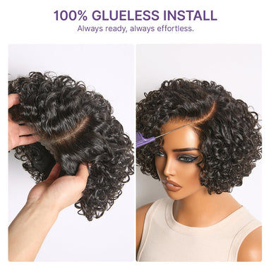 Halo Hair Style Hair-New Customers Only | Water Wave Pixie Cut Water Wave Glueless Minimalist HD Lace Short Curly Wig
