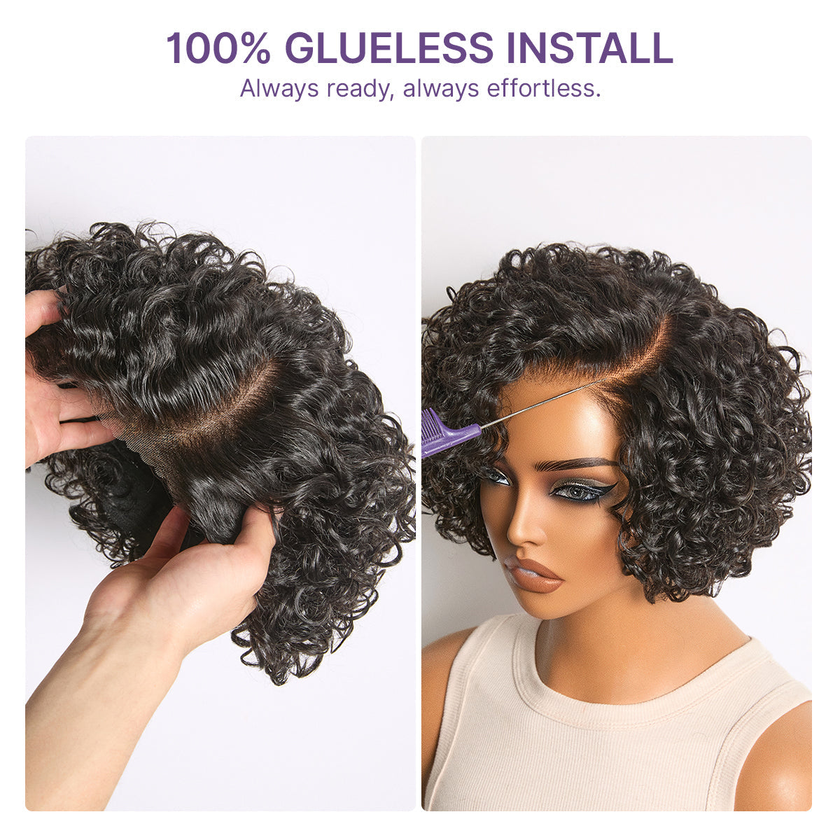 Halo Hair Style Hair-New Customers Only | Water Wave Pixie Cut Water Wave Glueless Minimalist HD Lace Short Curly Wig