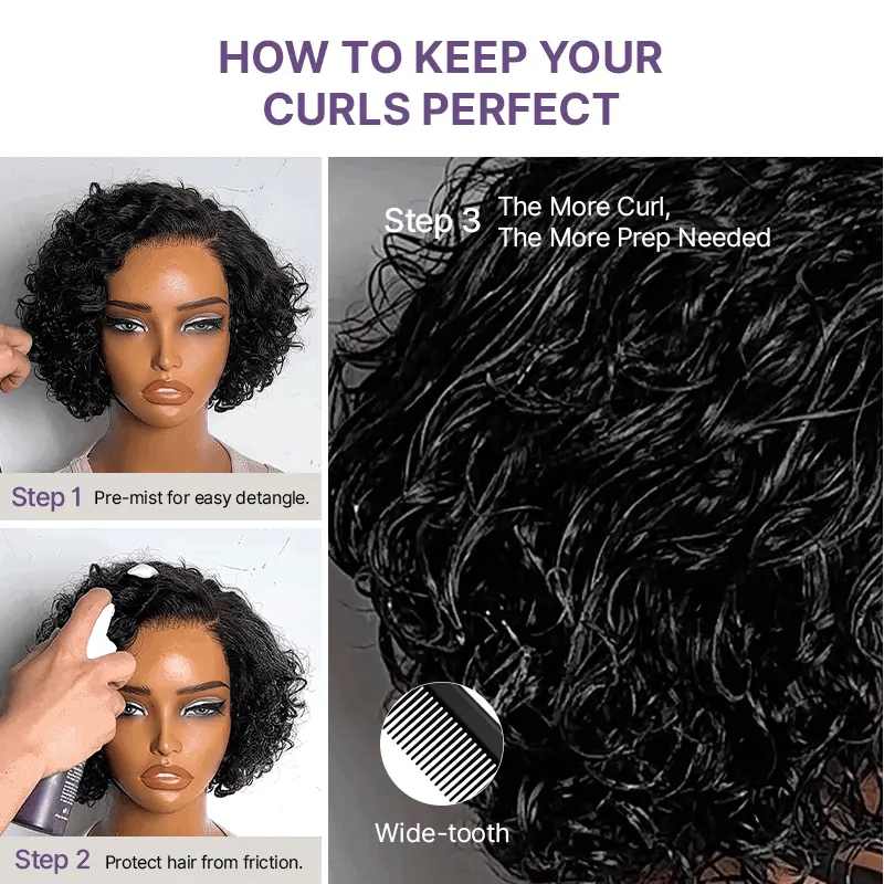 Halo Hair Style Hair-New Customers Only | Water Wave Pixie Cut Water Wave Glueless Minimalist HD Lace Short Curly Wig