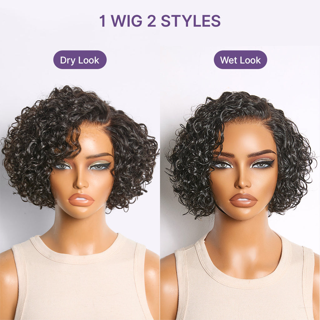 Halo Hair Style Hair-New Customers Only | Water Wave Pixie Cut Water Wave Glueless Minimalist HD Lace Short Curly Wig