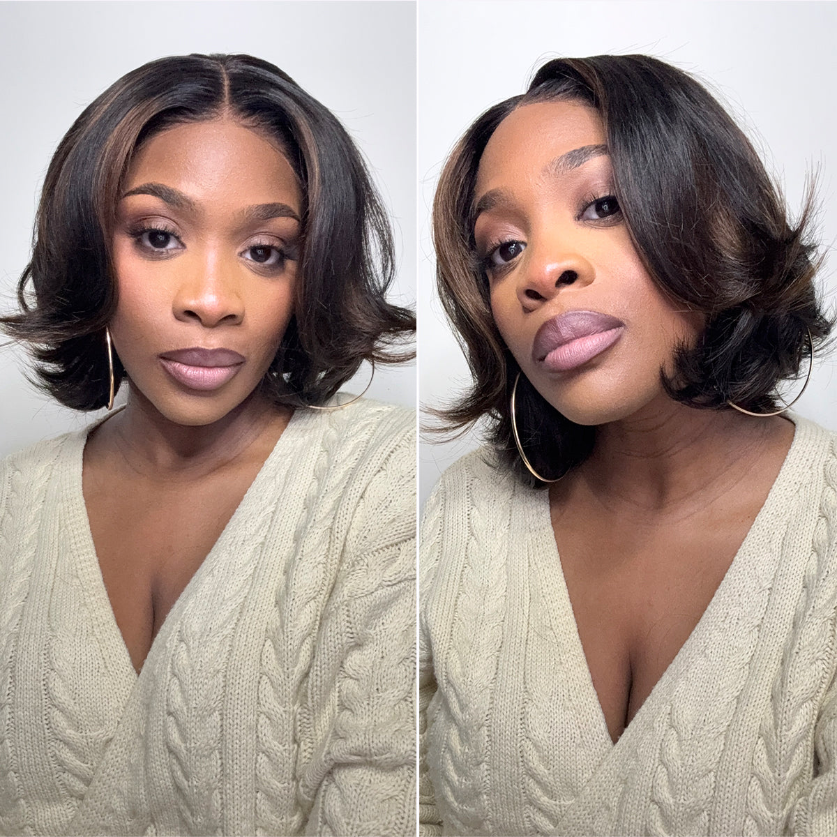 Blonde Highlight / Brown Highlight Short Layered Bob Wig Glueless 5x5 Closure Pre-Cut Lace Wig