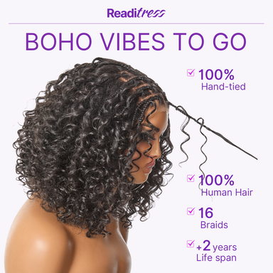 Readitress Boho Braids Deep Curly Glueless 5x5 Closure Lace with Braided Top Human Hair Wig Pre-Cut Lace