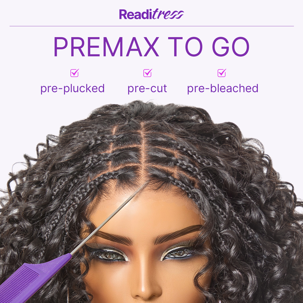 Readitress Boho Braids Deep Curly Glueless 5x5 Closure Lace with Braided Top Human Hair Wig Pre-Cut Lace