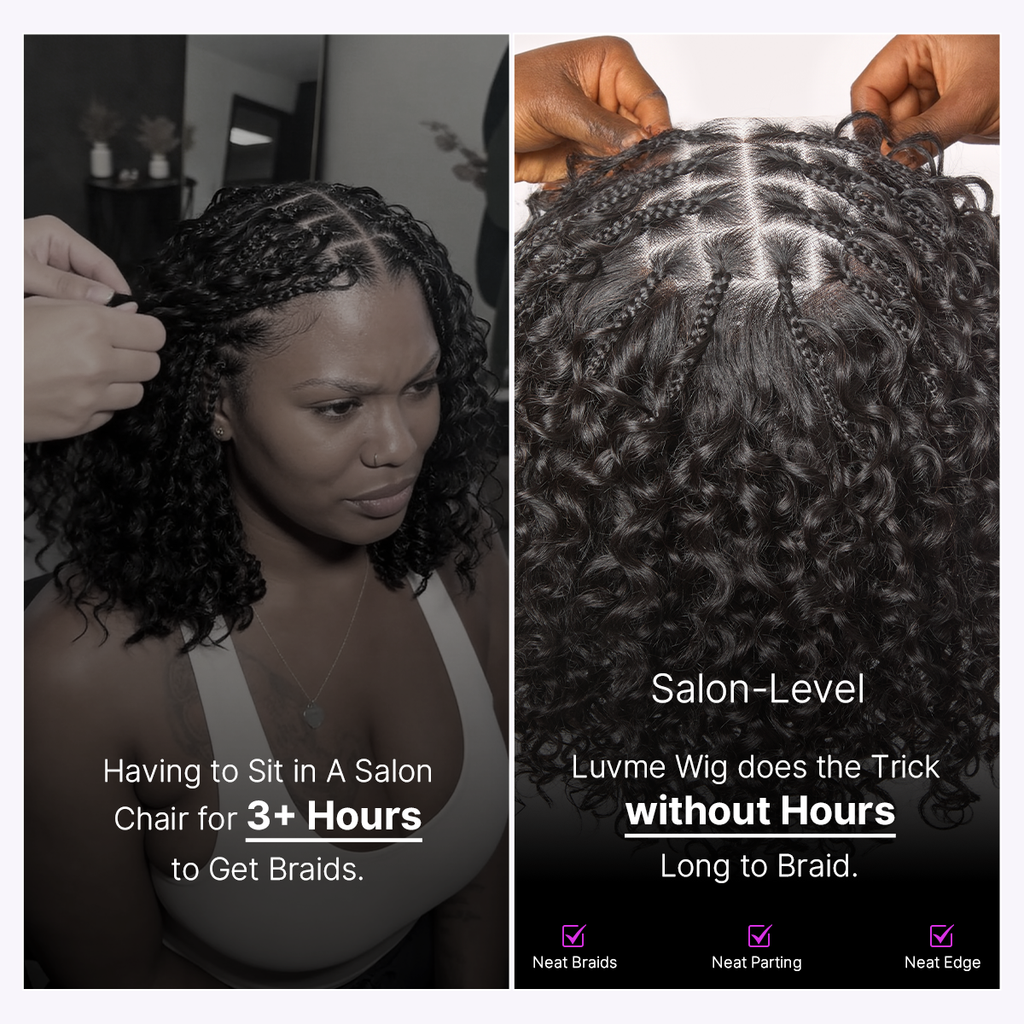 Readitress Boho Braids Deep Curly Glueless 5x5 Closure Lace with Braided Top Human Hair Wig Pre-Cut Lace