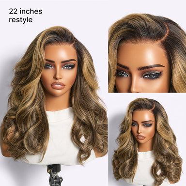 New Customers Only | Halo Hair Style All-Day Comfort Wig 180% Density Blonde Highlight Butterfly Cut Layered Light Yaki Straight Glueless 7x6 Closure HD Lace Wig Pre-Cut Lace