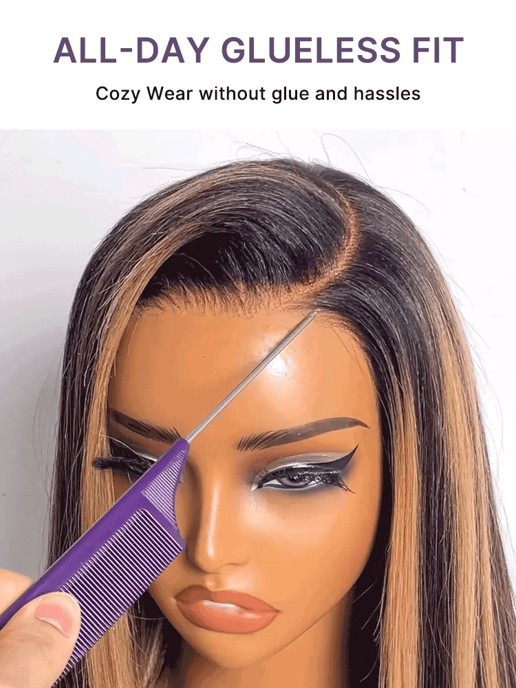 Melted Hair All-Day Comfort Wig 180% Density Blonde Highlight Butterfly Cut Layered Light Yaki Straight Glueless 7x6 Closure HD Lace Wig Pre-Cut Lace-23