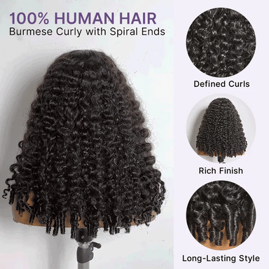 180% Density Burmese Curly Finger Coil Ends Glueless 5x5 Closure HD Lace Wig Pre-Cut Lace - Limited Time Offer
