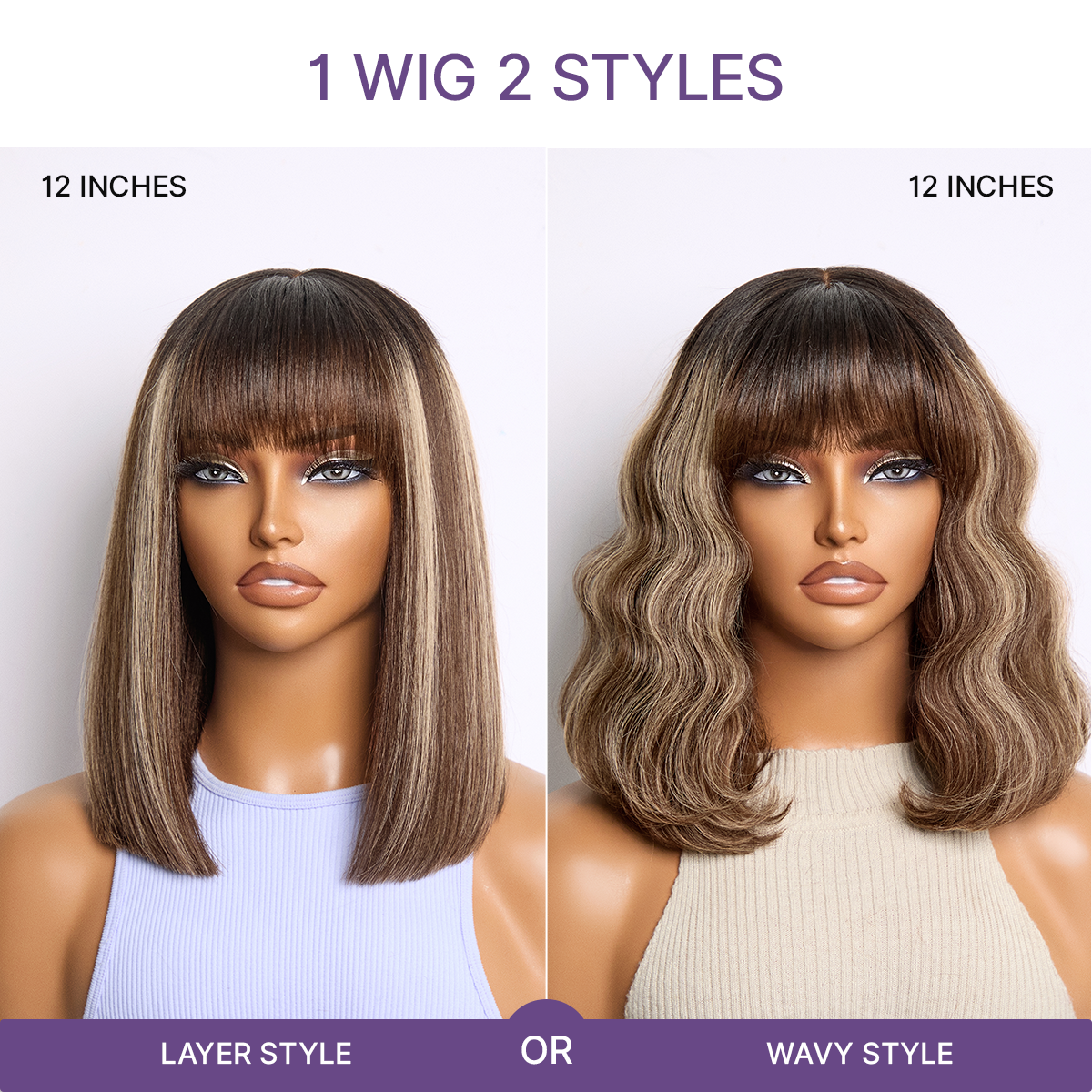 Weekly Special | Put On and Go Realistic Glueless Yaki Straight Bob with Bangs Minimalist Lace Wig 100% Human Hair