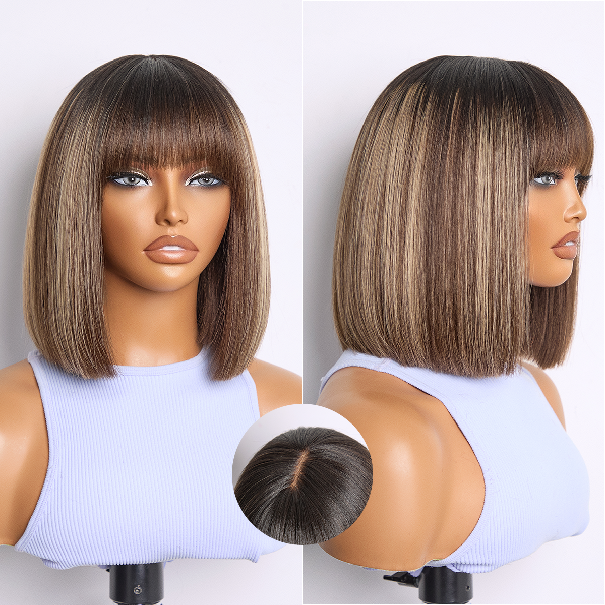Weekly Special | Put On and Go Realistic Glueless Yaki Straight Bob with Bangs Minimalist Lace Wig 100% Human Hair