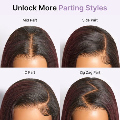 Halo Hair Style All-Day Comfort Wig 180% Density Rich Dark Plum Bone Straight with Baby Hair PartingMax Glueless 7x6 Closure HD Lace Wig Pre-Cut Lace