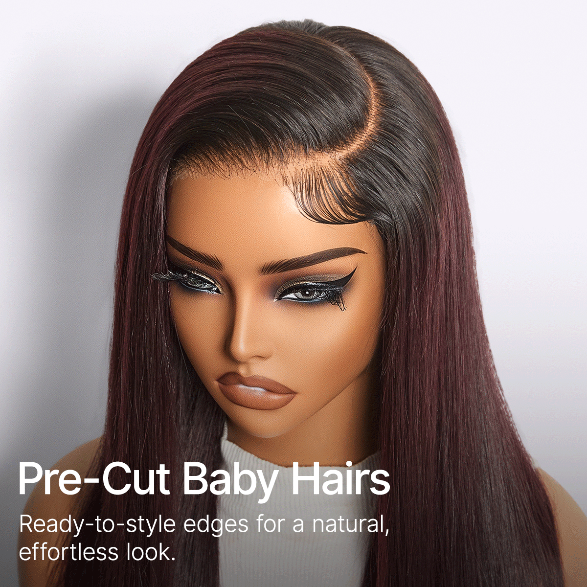 Halo Hair Style All-Day Comfort Wig 180% Density Rich Dark Plum Bone Straight with Baby Hair PartingMax Glueless 7x6 Closure HD Lace Wig Pre-Cut Lace