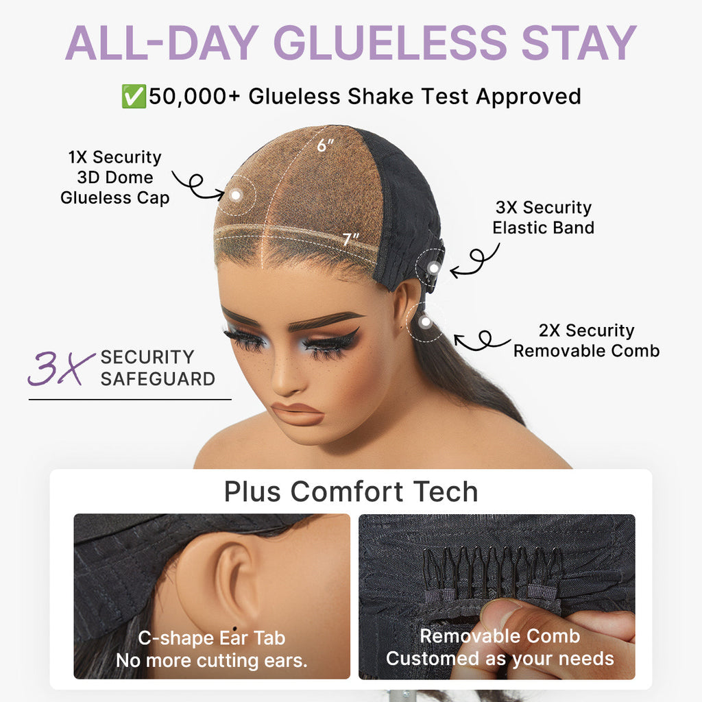 Halo Hair Style All-Day Comfort Wig 180% Density Rich Dark Plum Bone Straight with Baby Hair PartingMax Glueless 7x6 Closure HD Lace Wig Pre-Cut Lace