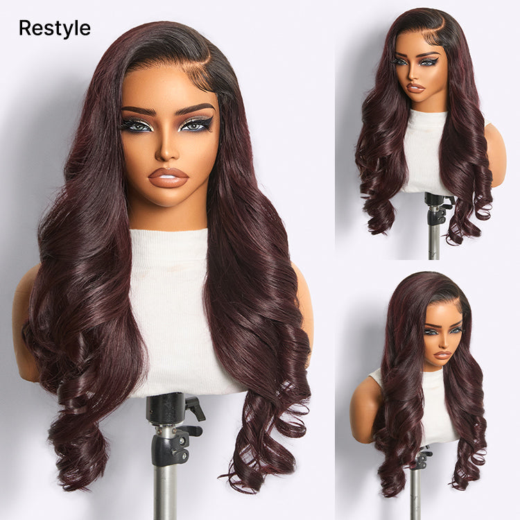 Halo Hair Style All-Day Comfort Wig 180% Density Rich Dark Plum Bone Straight with Baby Hair PartingMax Glueless 7x6 Closure HD Lace Wig Pre-Cut Lace