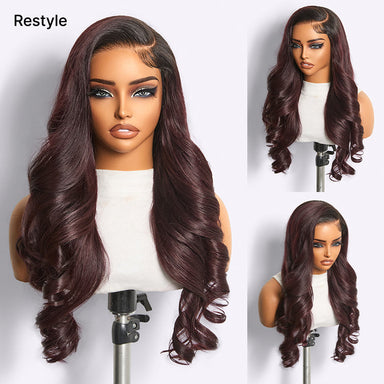 Halo Hair Style All-Day Comfort Wig 180% Density Rich Dark Plum Bone Straight with Baby Hair PartingMax Glueless 7x6 Closure HD Lace Wig Pre-Cut Lace