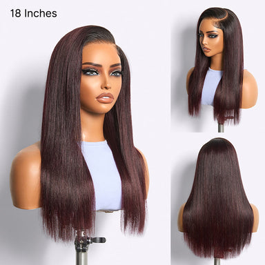Halo Hair Style All-Day Comfort Wig 180% Density Rich Dark Plum Bone Straight with Baby Hair PartingMax Glueless 7x6 Closure HD Lace Wig Pre-Cut Lace