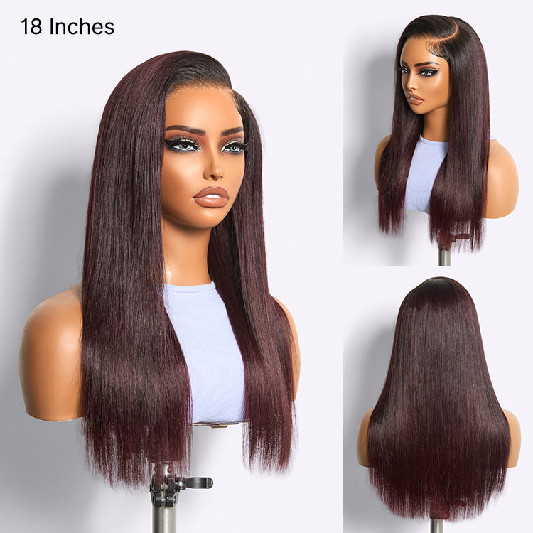 Halo Hair Style All-Day Comfort Wig 180% Density Rich Dark Plum Bone Straight with Baby Hair PartingMax Glueless 7x6 Closure HD Lace Wig Pre-Cut Lace