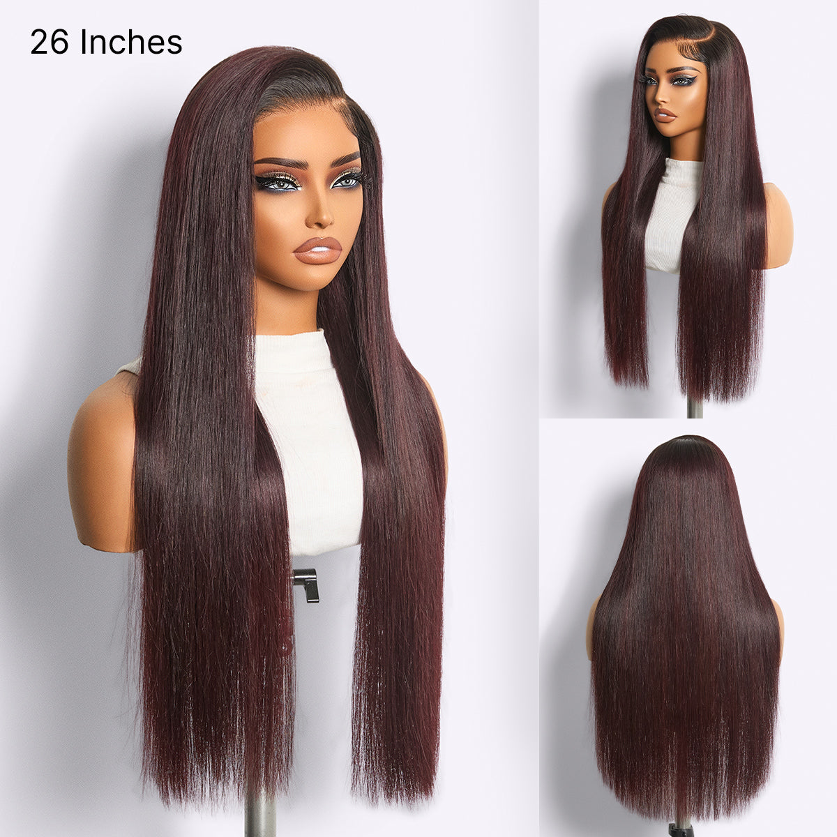 Halo Hair Style All-Day Comfort Wig 180% Density Rich Dark Plum Bone Straight with Baby Hair PartingMax Glueless 7x6 Closure HD Lace Wig Pre-Cut Lace