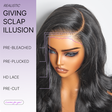 Halo Hair Style All-Day Comfort Wig PartingMax Glueless 7x6 Closure HD Lace Loose Body Wave Long Wig Pre-Cut Lace