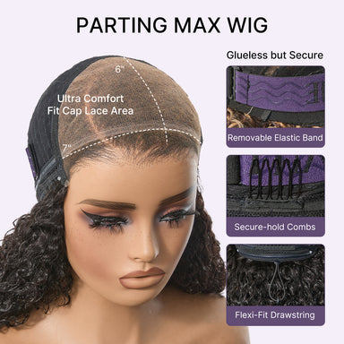 180% Density Kinky Curly PartingMax Glueless 7x6 Closure HD Lace Wig Pre-Cut Lace Flexi-Fit Drawstring Cap