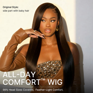 US Only | Halo Hair Style All-Day Comfort Wig 180% / 250% Density Bone Straight with Baby Hair PartingMax Glueless 7x6 Closure HD Lace Wig Pre-Cut Lace