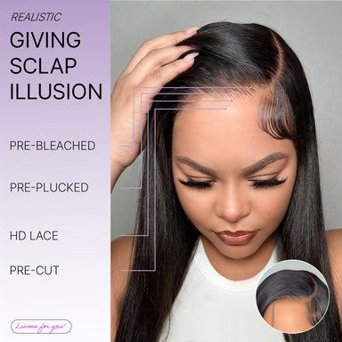 US Only | Halo Hair Style All-Day Comfort Wig 180% / 250% Density Bone Straight with Baby Hair PartingMax Glueless 7x6 Closure HD Lace Wig Pre-Cut Lace