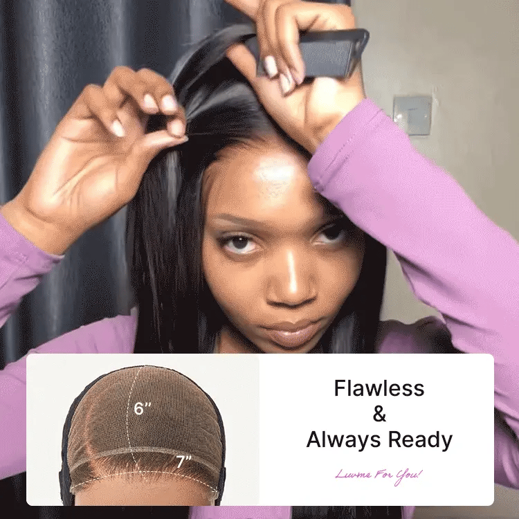 US Only | Halo Hair Style All-Day Comfort Wig 180% / 250% Density Bone Straight with Baby Hair PartingMax Glueless 7x6 Closure HD Lace Wig Pre-Cut Lace