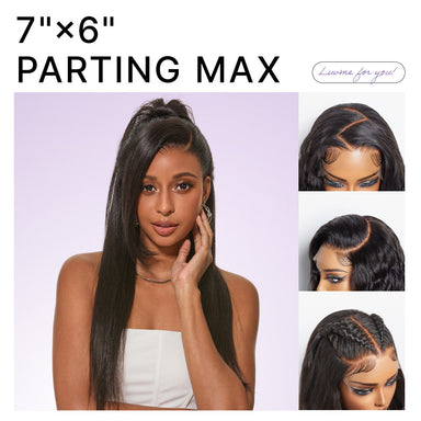 US Only | Halo Hair Style All-Day Comfort Wig 180% / 250% Density Bone Straight with Baby Hair PartingMax Glueless 7x6 Closure HD Lace Wig Pre-Cut Lace