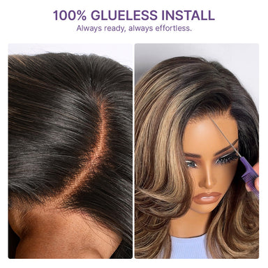 Caramel Brown Highlight Layered Haircut Wavy Glueless HD Minimalist Lace Wig Pre-Cut