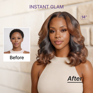 Halo Hair Style All-Day Curl Hold Premier Grade Hair Ombre Brown Body Wave CuticleAlign PartingMax Glueless 7x6 HD Lace Wig Pre-Cut Lace