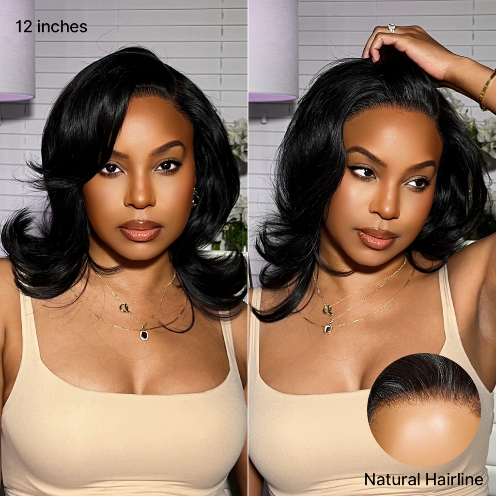 Halo Hair Style Hair-Effortlessly Chic Butterfly Cut Layered Wavy Glueless HD Minimalist Lace Short Wig