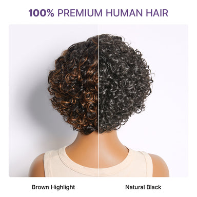 New Customers Only | Brown Highlight Water Wave Pixie Cut Glueless Minimalist HD Lace Short Curly Wig
