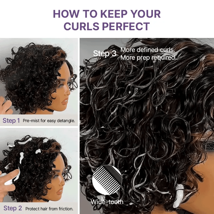 New Customers Only | Brown Highlight Water Wave Pixie Cut Glueless Minimalist HD Lace Short Curly Wig