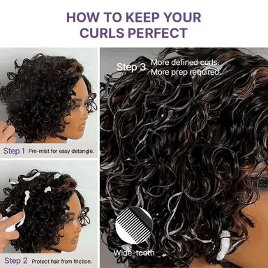 New Customers Only | Brown Highlight Water Wave Pixie Cut Glueless Minimalist HD Lace Short Curly Wig