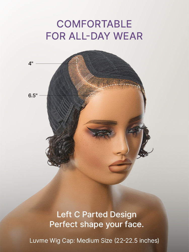 Brown Highlight Water Wave Pixie Cut Glueless Minimalist HD Lace Short Curly Wig-30