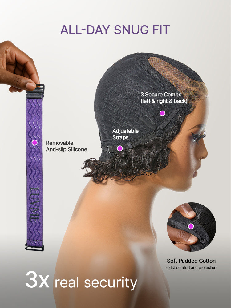 New Customers Only | Brown Highlight Water Wave Pixie Cut Glueless Minimalist HD Lace Short Curly Wig-19