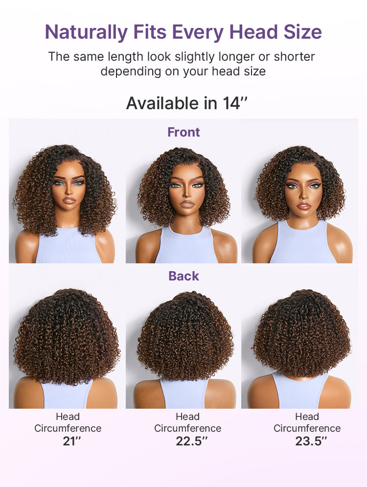 Wear & Go Ombre Brown Fluffy Curly 180% Density Glueless 5x5 Closure HD Lace Wig Pre-Cut Lace-15
