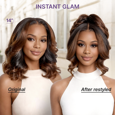 Halo Hair Style All-Day Curl Hold Premier Grade Hair Shoulder Length Body Wave CuticleAlign PartingMax Glueless 7x6 HD Lace Wig Pre-Cut Lace