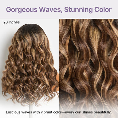 Halo Hair Style All-Day Comfort Wig 180% Density PartingMax Glueless 7x6 Closure HD Lace Blonde Highlight Loose Wave Wig Pre-Cut Lace