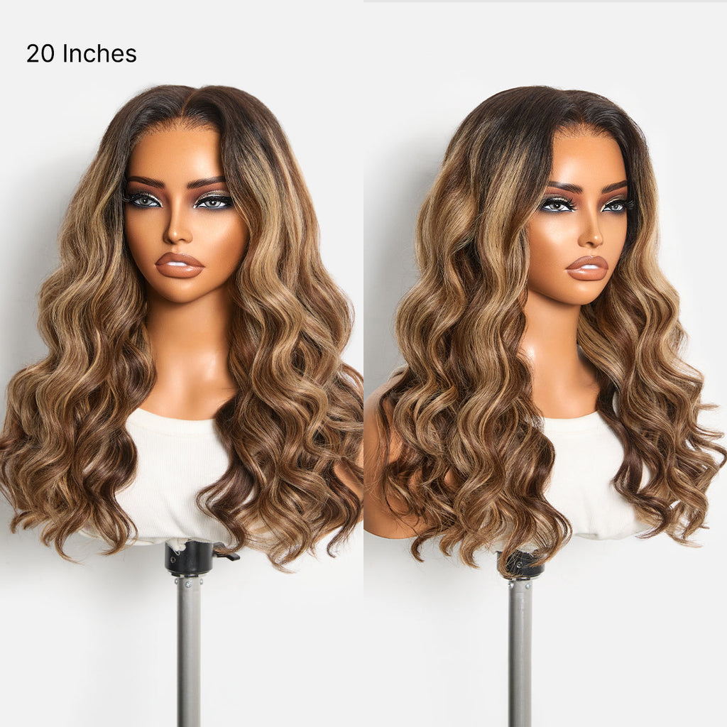 Halo Hair Style All-Day Comfort Wig 180% Density PartingMax Glueless 7x6 Closure HD Lace Blonde Highlight Loose Wave Wig Pre-Cut Lace