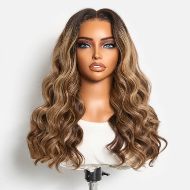 Halo Hair Style All-Day Comfort Wig 180% Density PartingMax Glueless 7x6 Closure HD Lace Blonde Highlight Loose Wave Wig Pre-Cut Lace