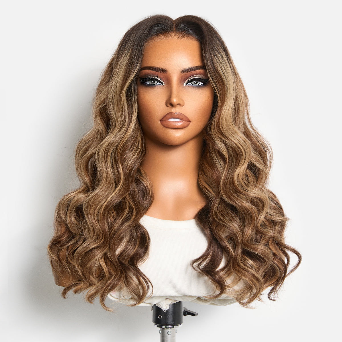 Halo Hair Style All-Day Comfort Wig 180% Density PartingMax Glueless 7x6 Closure HD Lace Blonde Highlight Loose Wave Wig Pre-Cut Lace