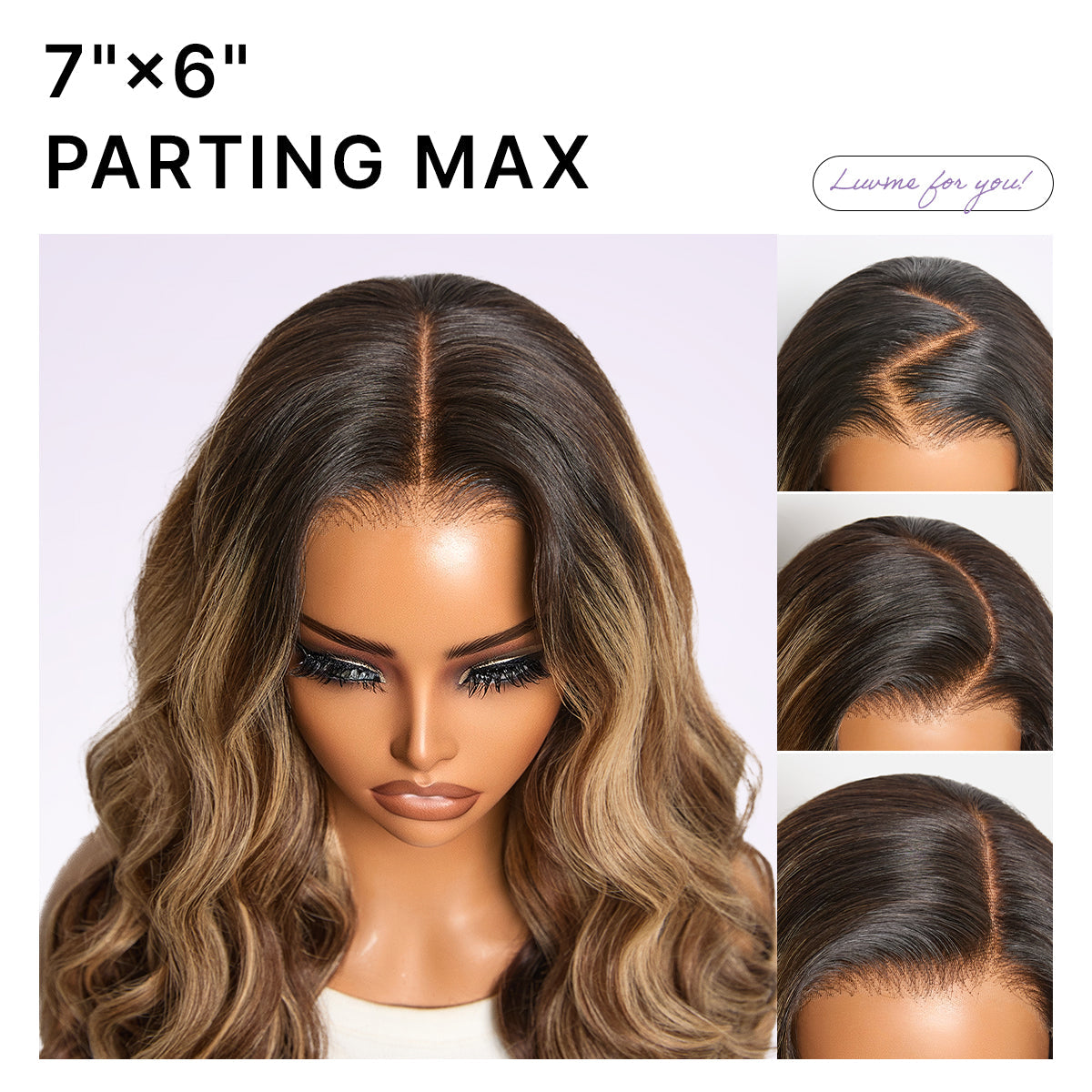 Halo Hair Style All-Day Comfort Wig 180% Density PartingMax Glueless 7x6 Closure HD Lace Blonde Highlight Loose Wave Wig Pre-Cut Lace