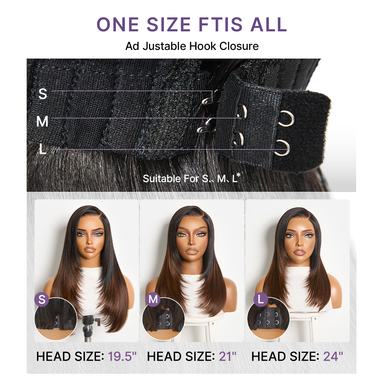 Halo Hair Style All-Day Comfort Wig 180% Density Ombre Brown Butterfly Cut Layered Light Yaki Straight Glueless 7x6 Closure HD Lace Human Hair Wig Pre-Cut Lace